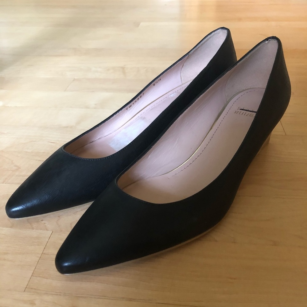 Stuart weitzman Nuevo Point-Toe Saffiano Wedge